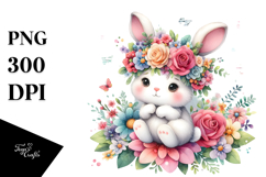 Watercolor Rabbit Flower Crown | Sublimation Clipart Product Image 1