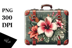 Retro Tropical Flower Suitcase PNG Product Image 1