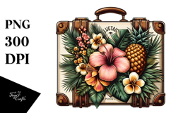 Retro Tropical Flower Suitcase PNG Product Image 1