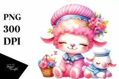 Smiling Cute Baby Lamb Sleeping Sailor | Clipart Product Image 3