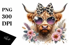 Elegant Highland Cow Animal Print Sunglasses Clipart Product Image 1