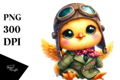 Smiling Baby Chicken with Aviator Suit, Transparent PNG Product Image 1