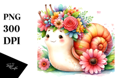 Watercolor Snail Flower Crown | Sublimation Clipart Product Image 1