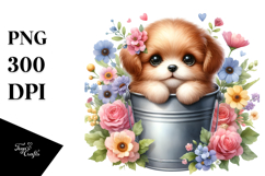 Cute Baby Dog Bucket Flowers Product Image 1