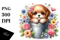 Cute Baby Dog Bucket Flowers Product Image 1