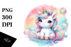 Colorful Baby Unicorn with Abstract Background, PNG Product Image 1