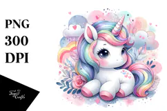 Colorful Baby Unicorn with Abstract Background, PNG Product Image 1