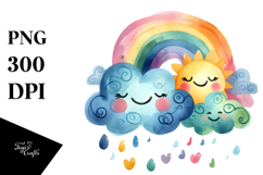 Smiling Colorful Watercolor Cloud PNG Product Image 1