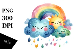 Smiling Colorful Watercolor Cloud PNG Product Image 1