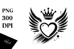 Simple Heart with Wings and Crown PNG Product Image 1