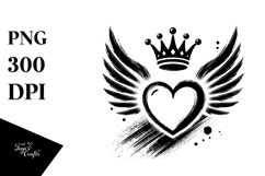 Simple Heart with Wings and Crown PNG Product Image 1