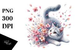 Cat Tumbling Spring Petals Watercolor Product Image 3