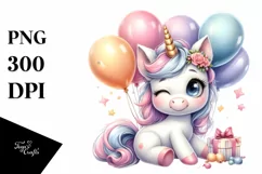 Cute Baby Unicorn Winking Balloons Clipart Product Image 3