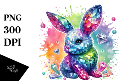 Colorful Bunny made of Diamonds on Splashy Background, PNG Product Image 1