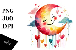 Smiling Moon with Hearts, Colorful PNG Product Image 1