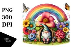 Gnome House Rainbow Butterfly | Sublimation Clipart Product Image 1