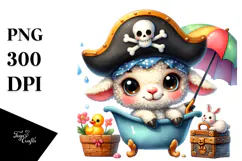 Baby Lamb with Pirate Hat and Bathtub PNG Product Image 1