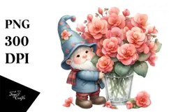 Cute Baby Gnome with Floral Frame PNG Product Image 1