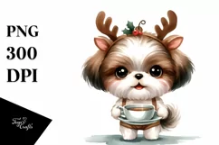 Shih Tzu with Reindeer Horns, PNG Product Image 1