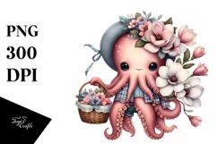Boho Baby Octopus with Magnolia on White Background | Product Image 1