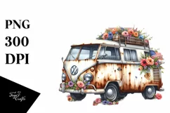 Vintage Campervan with USA Flag | Clipart Product Image 3