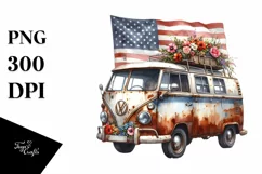 Vintage Campervan with USA Flag | Clipart Product Image 3
