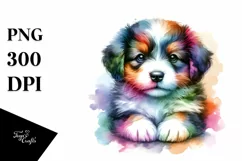 Colorful Puppy Watercolor White | Sublimation | Clipart Product Image 1