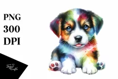 Colorful Puppy Watercolor White | Sublimation | Clipart Product Image 1