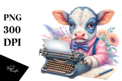 Colorful Baby Cow with Typewriter, PNG Product Image 1