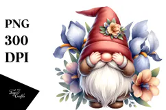 Cute GNOME with Big Hat and Freesia PNG Product Image 1