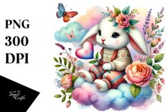 Boho Rabbit on Cloud Heart PNG Product Image 1