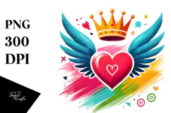 Simple Paintbrush Style Heart with Wings, PNG Product Image 1