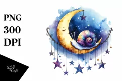 Whimsical Snail on Moon with Hanging Stars | Sublimation | Product Image 1