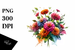 Colorful Zinnia Bouquet | Sublimation | Clipart Product Image 3