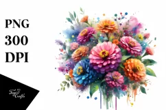 Colorful Zinnia Bouquet | Sublimation | Clipart Product Image 3