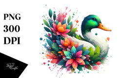 Vibrant Duck with Flowers PNG Product Image 1