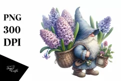 Detailed Watercolor Gnome with Hyacinth Bouquet Product Image 3