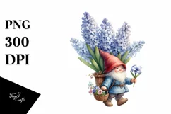 Detailed Watercolor Gnome with Hyacinth Bouquet Product Image 3