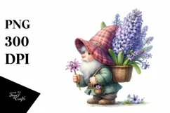Detailed Watercolor Gnome with Hyacinth Bouquet Product Image 1