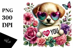 Puppy with Heart Shaped Sunglasses PNG Product Image 1