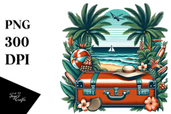 Vintage Tropical Beach Suitcase PNG Product Image 1