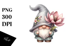 Cute Garden Gnome with Magnolia PNG Product Image 1