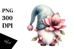 Cute Garden Gnome with Magnolia PNG Product Image 1