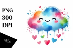 Colorful Smiling Cloud with Hearts PNG Product Image 1