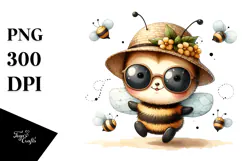 Energetic Baby Bee with Hat and Sunglasses PNG Product Image 1