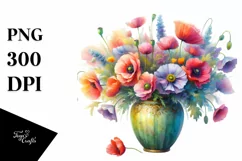 Colorful Watercolor Poppy Vase Product Image 3