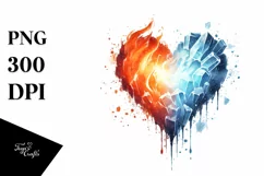 Simple Washed Watercolor Heart Fire and Ice PNG Product Image 1