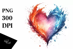 Simple Washed Watercolor Heart Fire and Ice PNG Product Image 1
