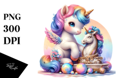 Colorful Baby Unicorn with Sculpture, Transparent PNG Product Image 1