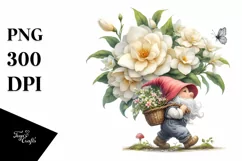 Detailed Watercolor Gnome with Gardenia Bouquet Product Image 1